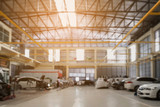 Fototapeta  - Car repair service centre blurred background