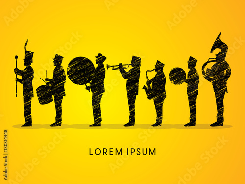 Fotografía Silhouette Marching Band, parade, graphic vector.
