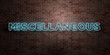 MISCELLANEOUS - fluorescent Neon tube Sign on brickwork - Front view - 3D rendered royalty free stock picture. Can be used for online banner ads and direct mailers..