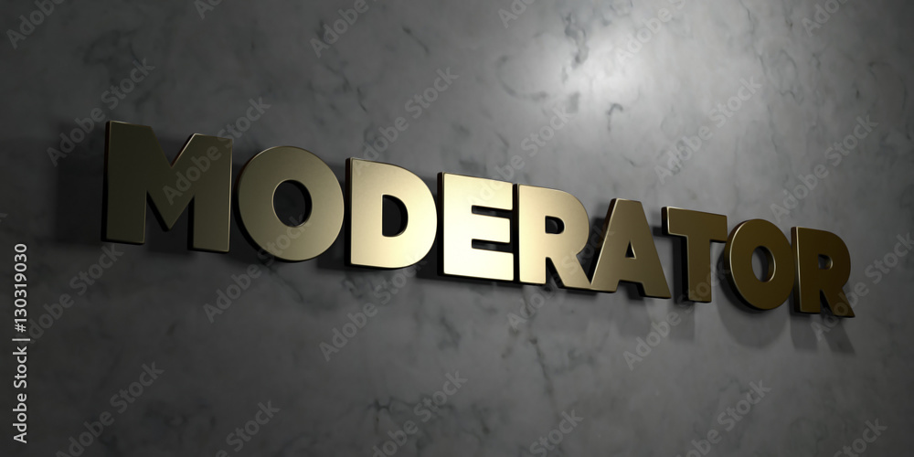 Moderator - Gold sign mounted on glossy marble wall - 3D rendered ...