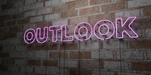 OUTLOOK - Glowing Neon Sign On Stonework Wall - 3D Rendered Royalty Free Stock Illustration.  Can Be Used For Online Banner Ads And Direct Mailers..