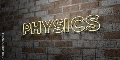 Fotografie, Obraz PHYSICS - Glowing Neon Sign on stonework wall - 3D rendered royalty free stock illustration