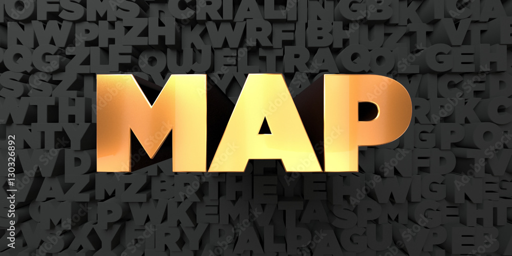 Map - Gold text on black background - 3D rendered royalty free stock ...
