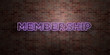 MEMBERSHIP - fluorescent Neon tube Sign on brickwork - Front view - 3D rendered royalty free stock picture. Can be used for online banner ads and direct mailers..