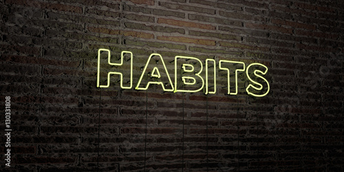 Fotografia HABITS -Realistic Neon Sign on Brick Wall background - 3D rendered royalty free stock image