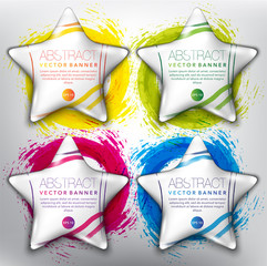 Wall Mural - Abstract vector banner set of 4. Pebble stones in shape of stars on the hand-drawn watercolor design. Colorful on the white panel. Each item contains space for own text. Vector illustration. Eps10.