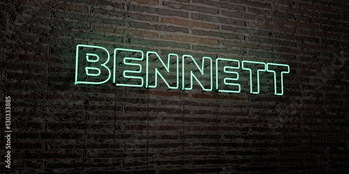 Bennett Realistic Neon Sign On Brick Wall Background 3d