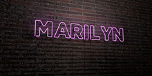 MARILYN -Realistic Neon Sign On Brick Wall Background - 3D Rendered Royalty Free Stock Image. Can Be Used For Online Banner Ads And Direct Mailers..