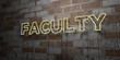 FACULTY - Glowing Neon Sign on stonework wall - 3D rendered royalty free stock illustration.  Can be used for online banner ads and direct mailers..