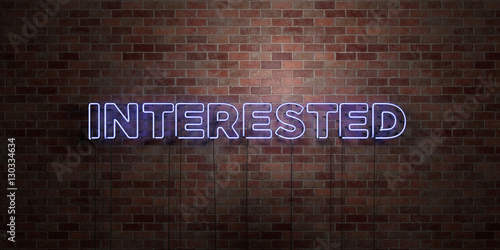 Fotografía INTERESTED - fluorescent Neon tube Sign on brickwork - Front view - 3D rendered royalty free stock picture