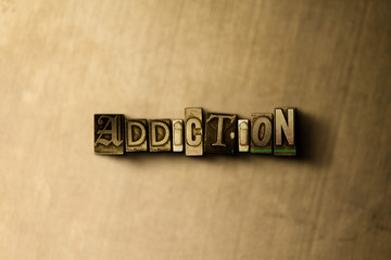 ADDICTION - close-up of grungy vintage typeset word on metal backdrop. Royalty free stock illustration.  Can be used for online banner ads and direct mail.