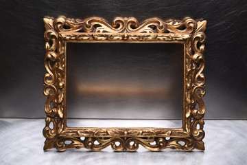 Antique Gold Wooden Frame on Grey Wall