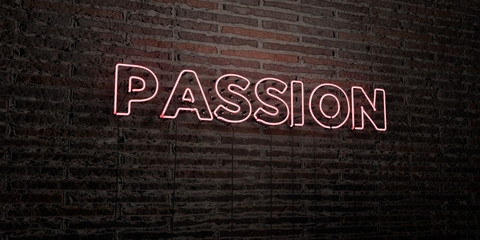 passion -realistic neon sign on brick wall background - 3d rendered royalty free stock image. can be