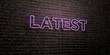 LATEST -Realistic Neon Sign on Brick Wall background - 3D rendered royalty free stock image. Can be used for online banner ads and direct mailers..