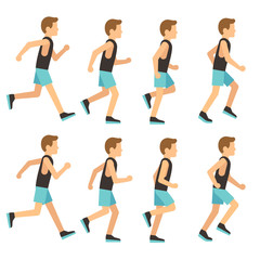 Poster - Running athletic man in tracksuit animation frame, sprite sequence vector illustration