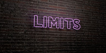 LIMITS -Realistic Neon Sign On Brick Wall Background - 3D Rendered Royalty Free Stock Image. Can Be Used For Online Banner Ads And Direct Mailers..