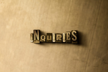 inquiries - close-up of grungy vintage typeset word on metal backdrop. royalty free stock illustrati