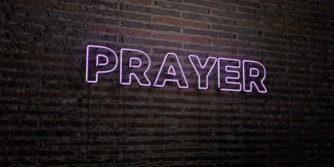 Wall Mural - prayer -realistic neon sign on brick wall background - 3d rendered royalty free stock image. can be 