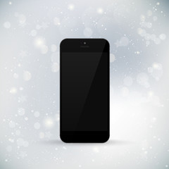 Wall Mural - realistic phone on winter background. blank screen