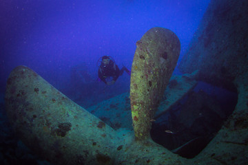 Wall Mural - Diver on SS Thistlegorm