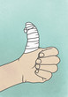 © fStop - Illustration of hand with bandage wrapped on thumb against colored background