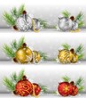 Christmas background with pine cone, ball and fir 