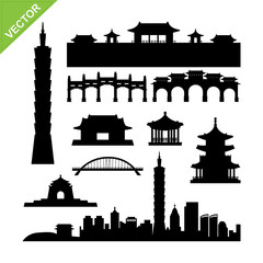 Wall Mural - Taiwan, Taipei landmark silhouettes vector