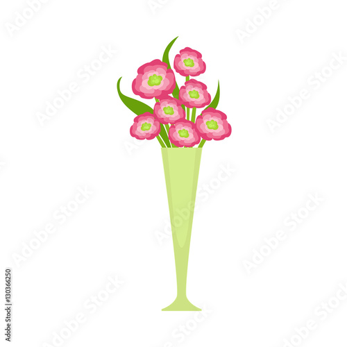 Pink Blooming Flower Bouquet In Tall Flower Vase Flower Shop