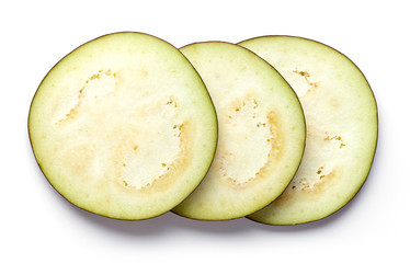 Wall Mural - Zucchini slices isolated on white, from above