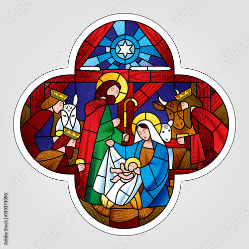 Obraz w ramie Cross shape with the Christmas and Adoration of the Magi scene