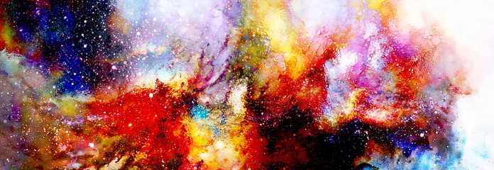Poster - Cosmic space and stars, cosmic abstract background and glass effect. Copy space.