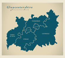 Modern Map - Gloucestershire County Labels UK