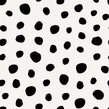Seamless Pattern With Irregular Dots In Black On Cream Background.