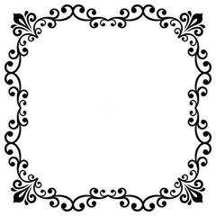 Classic square frame with arabesques and orient elements. Abstract fine ornament with place for text. Black and white colors