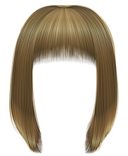 Trendy  Woman  Hairs Bob Kare With Fringe  . Light  Blond  Colors .
 Medium Length . Beauty Style . Realistic  3d .

