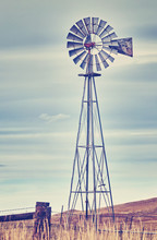 Vintage Toned Windmill Tower, American Wild West Symbol.
