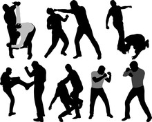 Street Fight People Silhouettes - Vector