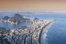 View Of Ipanema And Leblon Beaches, Corcovado And The Sugar Loaf At Twilight, Rio De Janeiro, Brazil