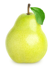 Sticker - Beautiful pear with leaf isolated on white, clipping path