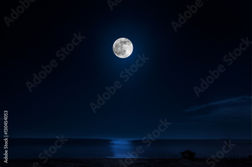 Romantic And Scenic Panorama With Full Moon On Sea To Night And Boat On Sea Shore Buy This Stock Photo And Explore Similar Images At Adobe Stock Adobe Stock