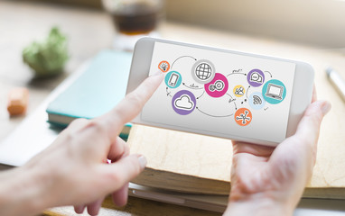 Wall Mural - technology connection digital global communication icon concept