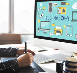 Wall Mural - technology social media networking online digital concept