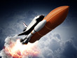 Rockets carrying space shuttle launches off. 3D illustration
