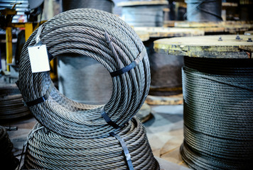 Ring of steel metal cargo cable. Industrial abstract background.