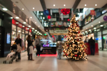 Abstract Blur Image Of Shopping Mall On Christmas Time For Background