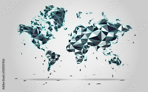 Fotografía World map in polygonal style; polygon elements for info graphics; falling apart