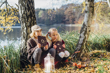Hansel And Gretel, Boy And Girl Sitting In Forest, Eating Gingerbread