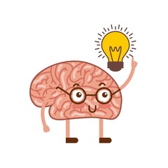 Canvas Print - cartoon brain and yellow bulb light icon over white background. colorful design. vector illustration