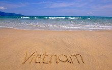 Vietnam Sign On The Sand Beach