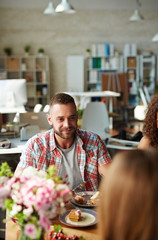 Wall Mural - Talking by table